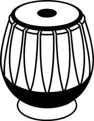 Line art of tabla folk instrument with strings isolated on white background, Minimal traditional musical instrument vector illustration, Folk percussion instrument outline, Tabla heritage instrument 
