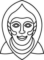 Minimal Line Drawing of Traditional Folk Mask, Ethnic Costume Vector, Handcrafted Cultural Illustration, Isolated Design