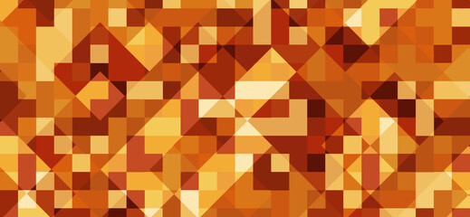 Warm-toned abstract pattern features dynamic squares and triangles in various shades of gold, brown, and orange, creating a modern geometric mosaic background effect