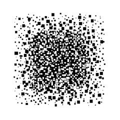 Dense arrangement of black squares creating a textured pattern on a white background forming a square shape