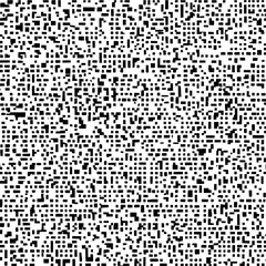 Dense arrangement of small black rectangles scattered across a white background creating a complex pattern