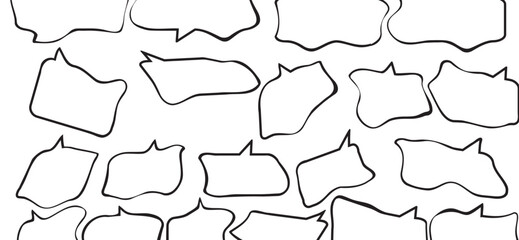 Obraz premium A seamless white background is filled with speech bubbles, featuring a clean and minimal design with flowing, irregular black outlines that create a modern and communicative pattern