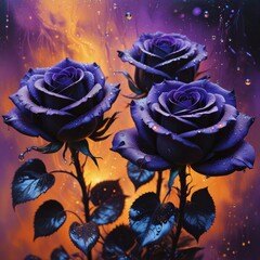 A dark rose in the night with purple and orange background for Halloween or gothic creations. 