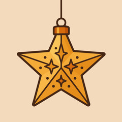Shiny golden Christmas star ornament hanging, festive mood, in a minimalist style, copy space