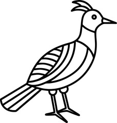 Minimal Line Art of Nakshi Kantha Bird Motif Isolated, Traditional Embroidery Vector, Folk Textile Design, Decorative Outline Illustration