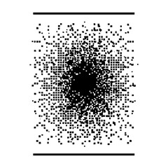 Black and white pixelated gradient with two horizontal lines at the top and bottom of the image frame