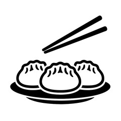 Steamed dumplings on a plate with chopsticks, culinary mood, in a minimalist design, copy space