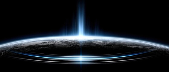 A soft glow emanates from a blurred gradient of blue and white hues, enhancing the tranquil ambiance of a modern, minimalist setting