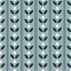 Vintage Blue Striped Floral Pattern Background
