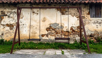 Rustic swings against a weathered wall