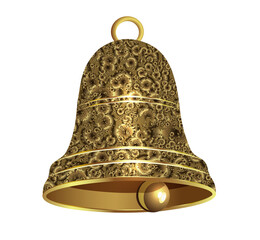 Merry Christmas. Exquisite golden sparkling bell.