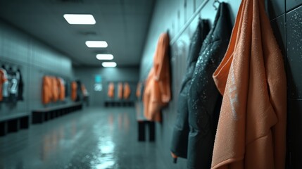 Spacious Sports Room with Open Doors and Hanging Jackets in a Modern Setting