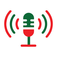 Iconic microphone broadcasting sound waves with red and green colors for audio and media vector