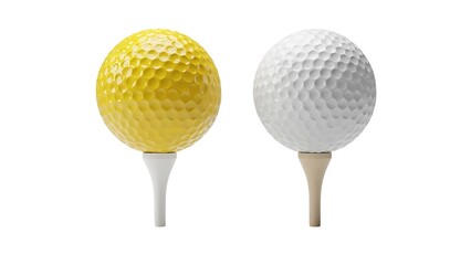 Golf balls on tees yellow and white isolated sports equipment golfing game course practice equipment 100 on transparent background