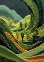 Layered Landscape with Wind Power Concepts in a Colorful Background Design
