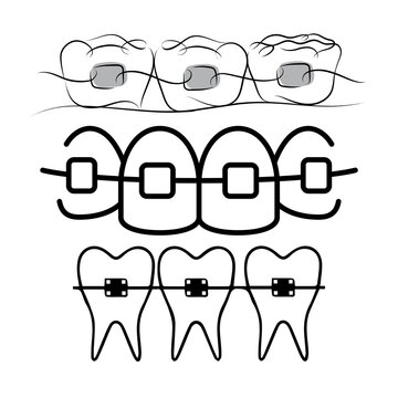 Dental Instruments Line Icon &ndash; Professional Dentist Tools Vector Illustration