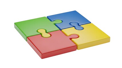 Colorful puzzle pieces connected teamwork solution concept business strategy jigsaw design game 3d render on transparent background