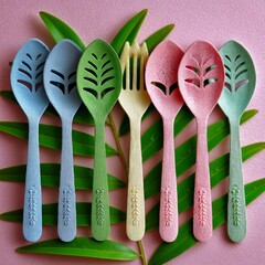 Colorful Reusable Utensils Set for Eco-Friendly Dining in Pastel Shades