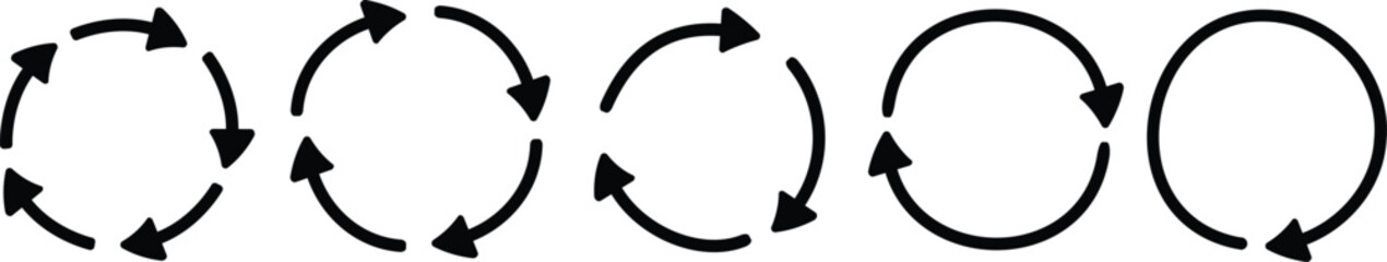 Five arrows circles isolated on white background,  vector icons for navigation direction, ui and web design