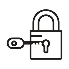 Padlock unlocked by key icon secure access and protection symbol for digital security vector