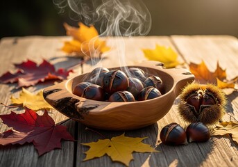 Steaming Roasted Chestnuts Autumn Harvest