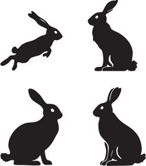 Fototapeta premium Set of four rabbit and hare silhouettes in different poses.