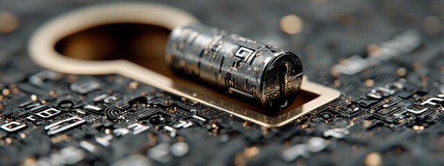 Digital Lock Design with Key Mechanism on Circuit Board Background