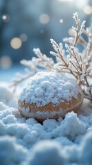 Pastel Balloons Adrift Over Snowy Branches in Winter Wonderland with Ribbon Streamers and Snowflakes Gleaming