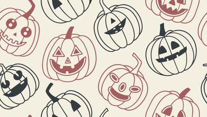 Seamless pattern of carved halloween pumpkins with jackolantern faces vector background
