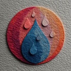 Artistic Paper Cut Water Drop Badge in Vibrant Colors for Environmental Conservation
