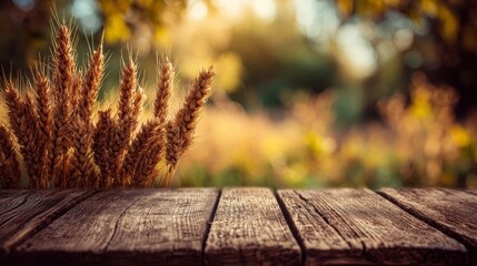 wheat field on wooden background