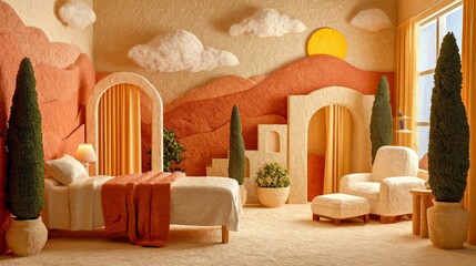 Serene Wellness Space with Natural Decor for Relaxation and Massage Sessions