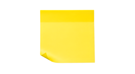 A single bright yellow sticky note, isolated on transparent background