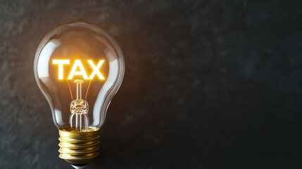 A glowing light bulb with the word "TAX" illuminated inside, set against a dark background, symbolizing ideas related to finance and taxation.