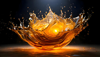 Create a whimsical 3D illustration of a hovering glazed porcelain golden neon glow light on digital art concept, Generative AI.