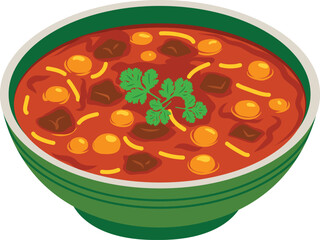 Illustration of Maghrebi Moroccan Cuisine Traditional Harira Soup In A Bowl