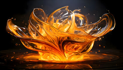 Create a whimsical 3D illustration of a hovering glazed porcelain golden neon glow light on digital art concept, Generative AI.