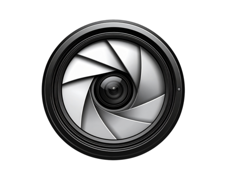 A clean minimalist photography logo featuring a circular camera lens icon with subtle