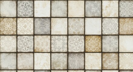 Vintage square tile pattern with ornate floral design