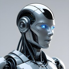High Tech Humanoid Machine with Metallic Futuristic Helmet