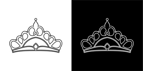 Elegant tiara design, shown in black and white variations.  A simple line drawing of a crown.