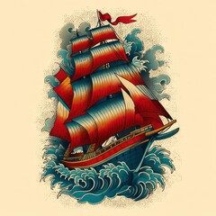 Vintage sailing ship illustration