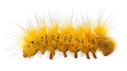 A fuzzy yellow caterpillar isolated on transparent background