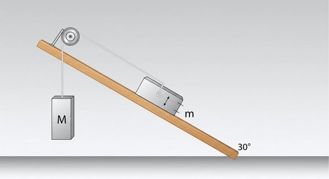Physics Pulley System with Inclined Plane and Dual Masses