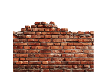 Realistic long brick wall isolated on White or transparent background Cutout PNG