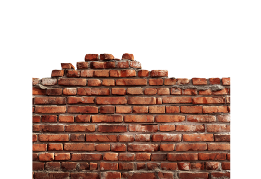 Realistic long brick wall isolated on White or transparent background Cutout PNG