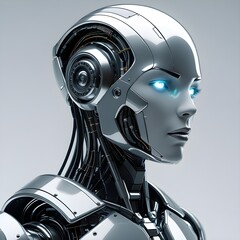 Modern Futuristic Android Head with Artificial Intelligence Elements