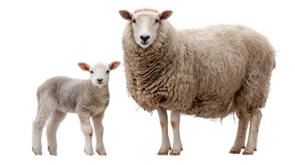 Fototapeta premium A sheep and a lamb standing together isolated on transparent background