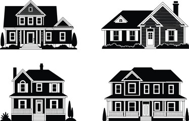 A vector icon set of American suburban family homes, this collection is perfect for real estate, property, and housing industry marketing materials