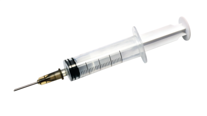 Clear plastic syringe with needle on white background isolated on a transparent background